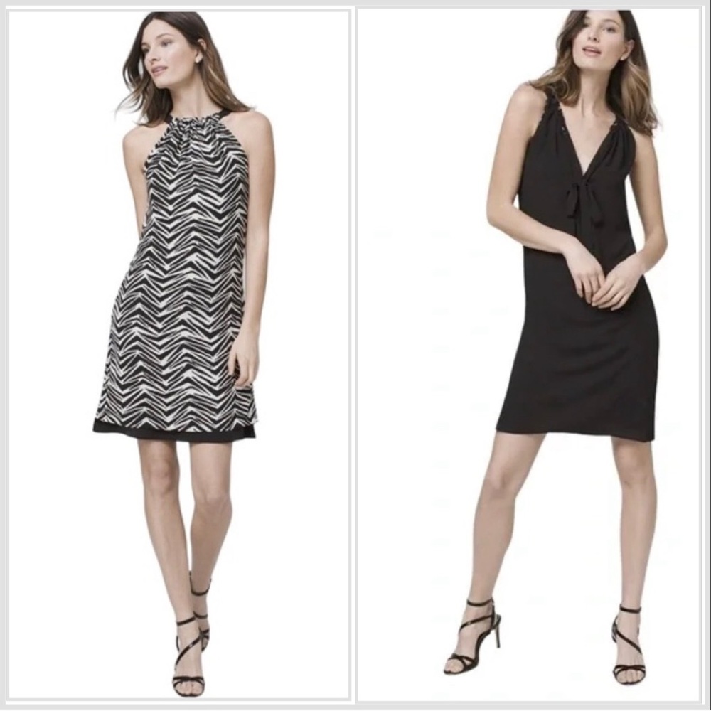 WHBM Ultimate Reversible Black or Zebra Print Ruched Halter Mini Dress Small